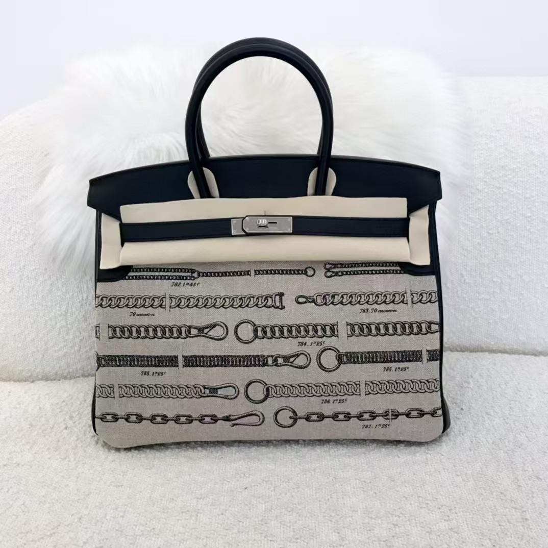 99新 Hermes/爱马仕 birkin 35 A军用帆布s皮 黑色手提包mk102738