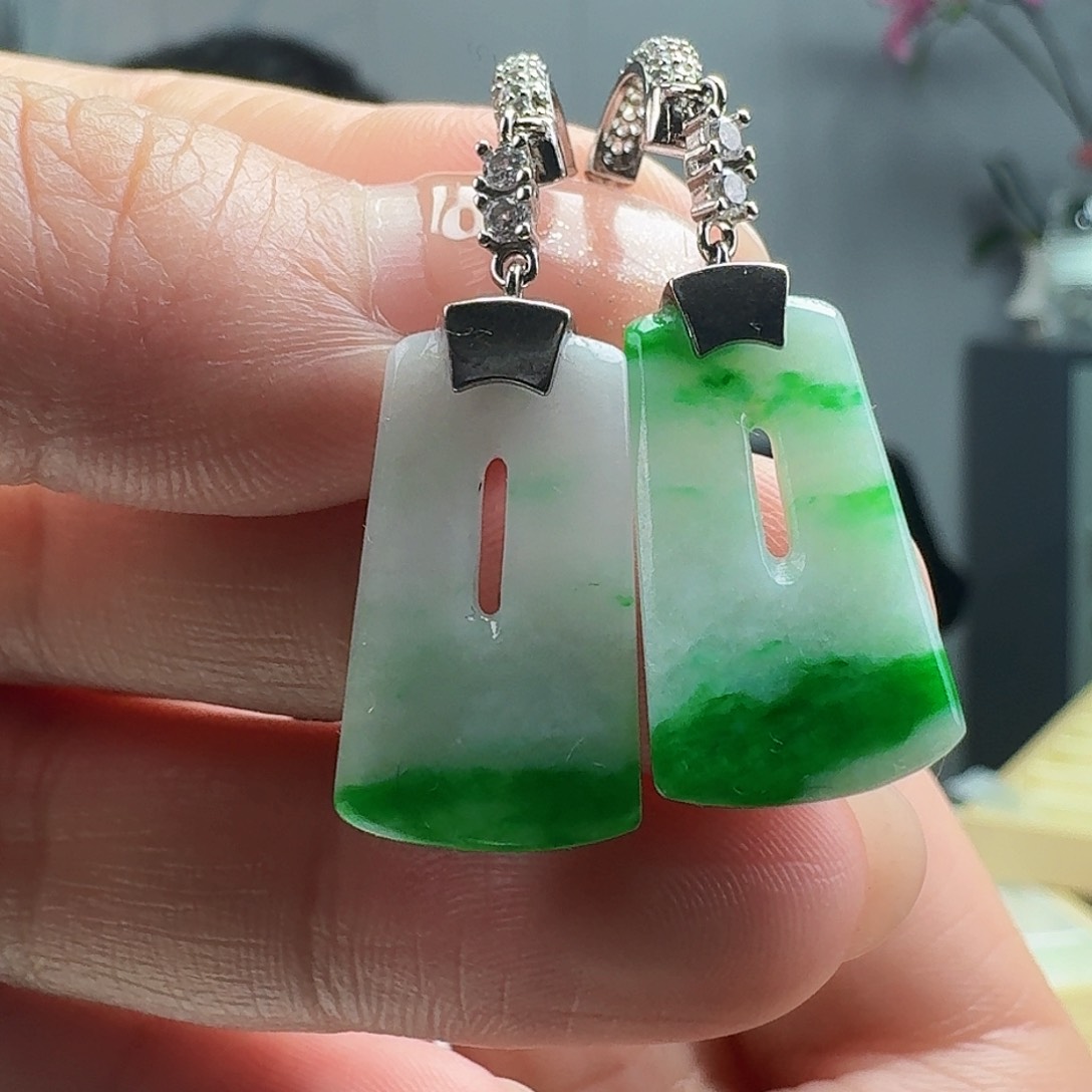 翡翠耳饰银S925镶嵌天然