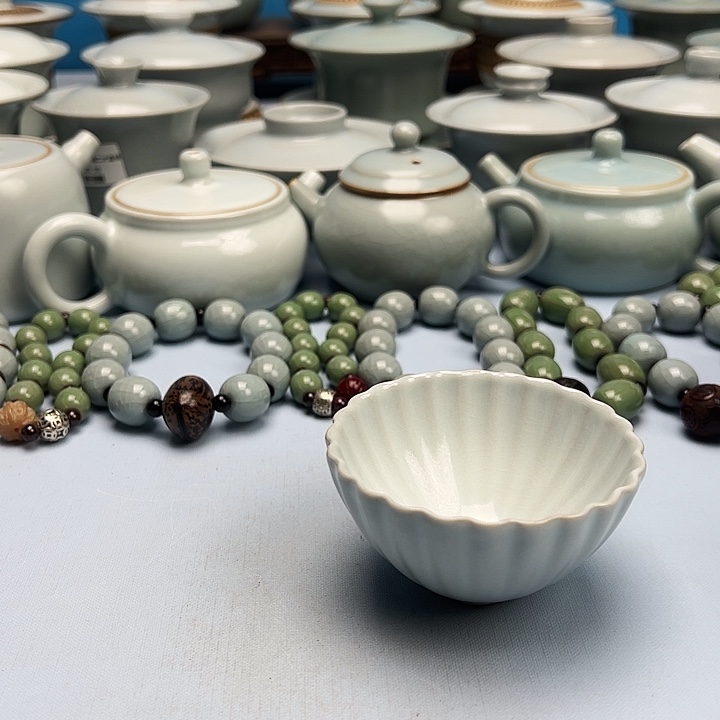 杯月白釉菊花杯原矿原釉原产地