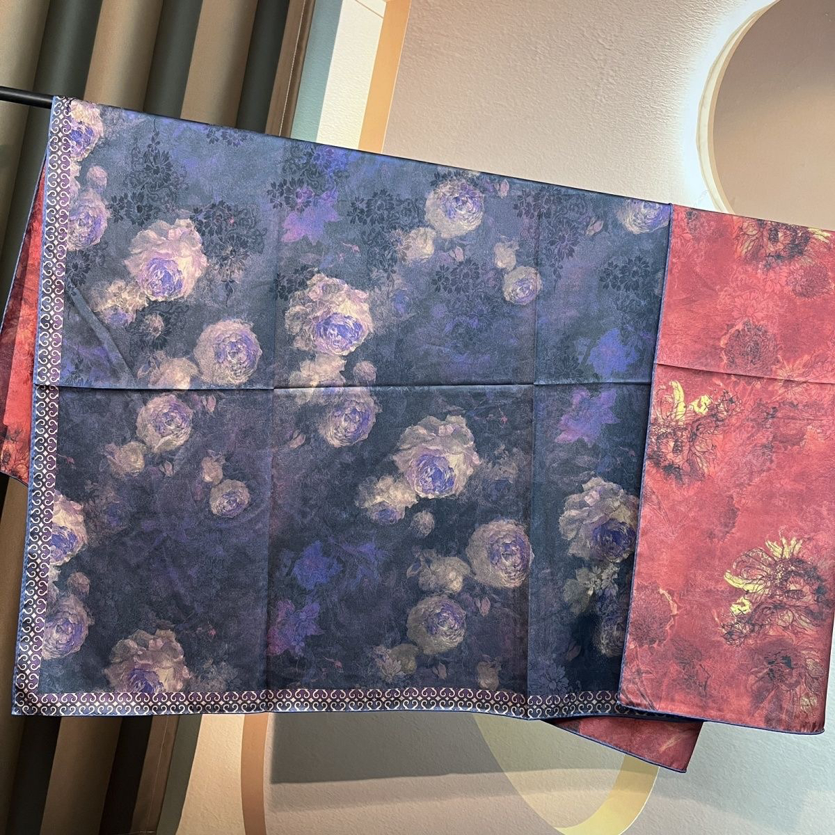 【紫蔷薇】140*140花罗大方巾围巾女士丝巾百搭春秋款中国风优雅