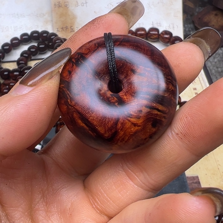 白***情花梨木类海南红降3.5-20平安扣黑金53