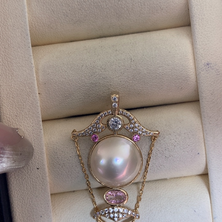 银S925镶嵌颈饰拼合珍珠（马贝珠）