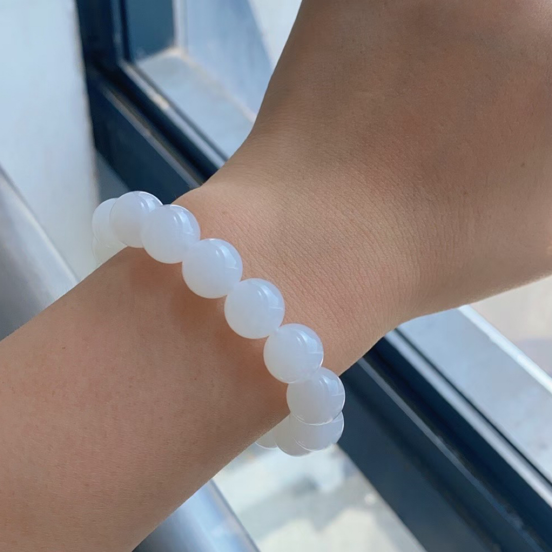 青海高冰白玉12mm圆珠单圈手串精美素款xe 百搭