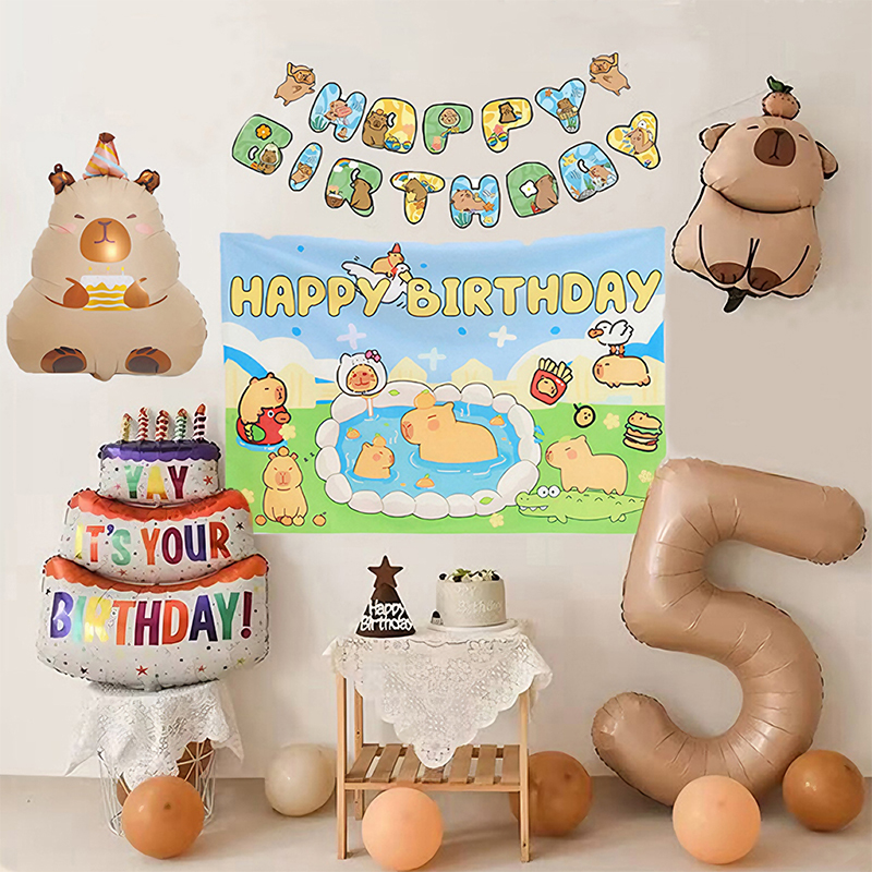 ins风生日拉旗气球卡通巴拉海豚派对场景水豚宝宝主题装扮布置