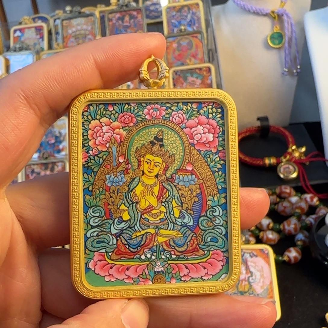 吊坠文殊菩萨热贡唐卡