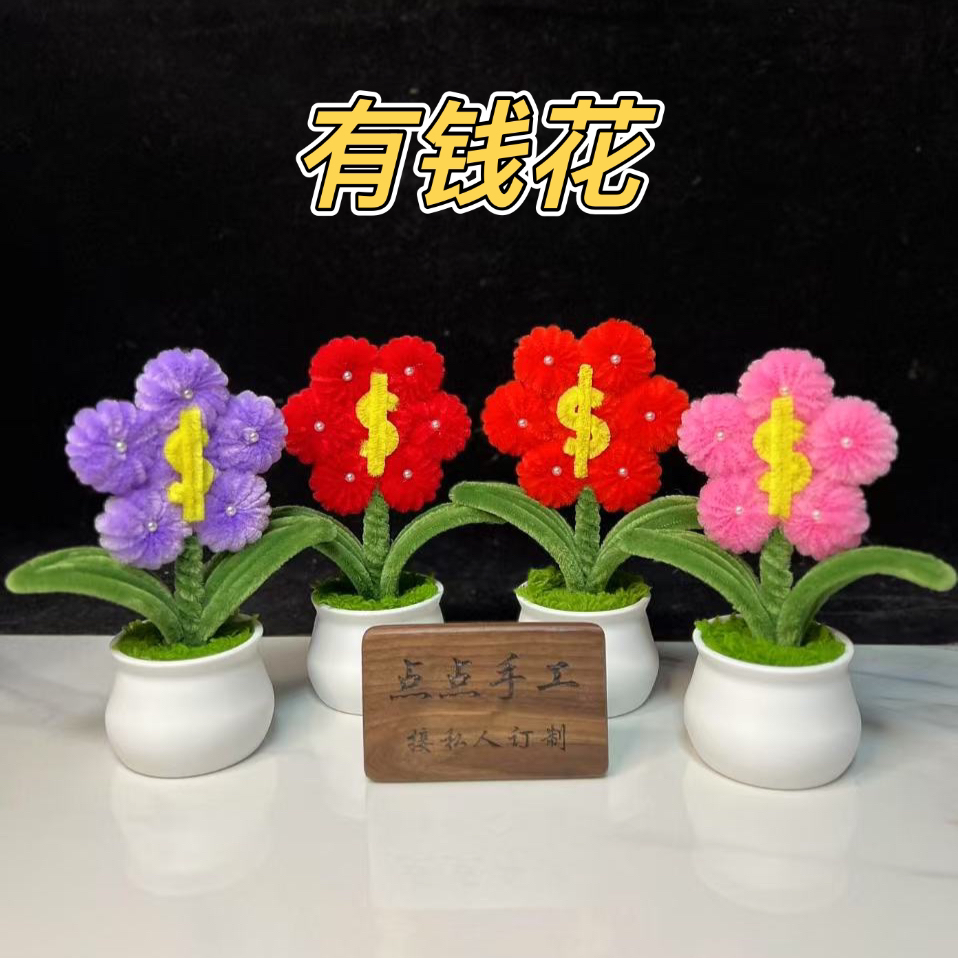 【有钱花】有钱花车载盆栽春节元宵祝福字扭扭棒毛根手工DIY材料包