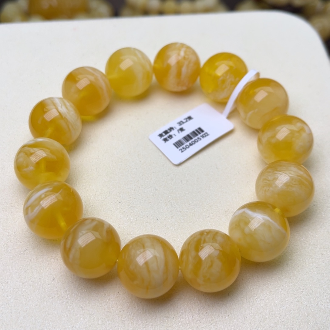 未镶嵌蜜蜡手链16圆珠金白溶洞虎皮纹