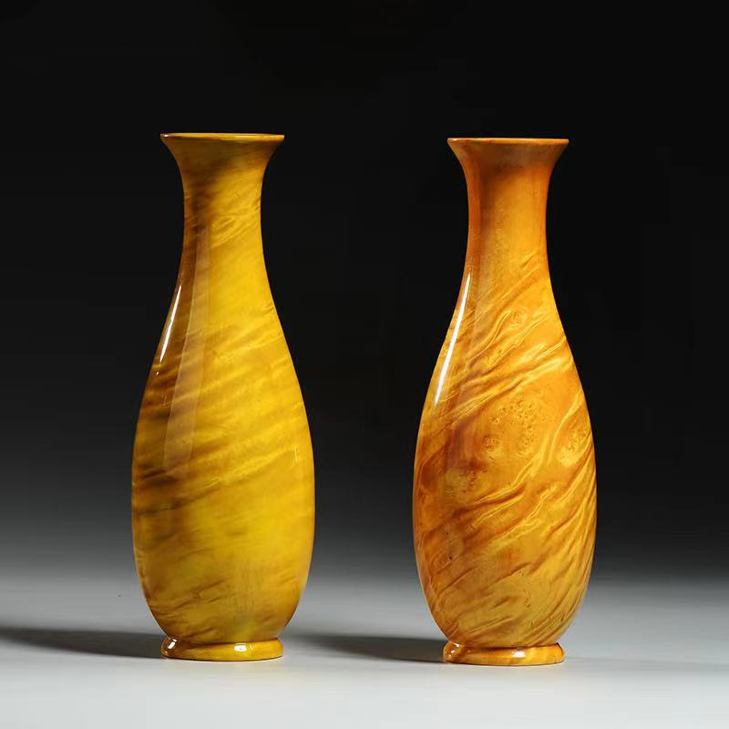 落地摆件大叶金丝楠木将军花瓶摆件大叶桢楠阴沉木对瓶装饰中式工