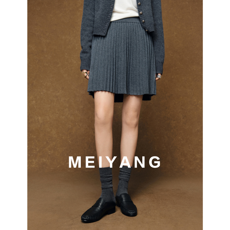 美洋MEIYANG 芮拉针织百褶裙 可机洗舒弹丝羊毛|JK学院A字中裙