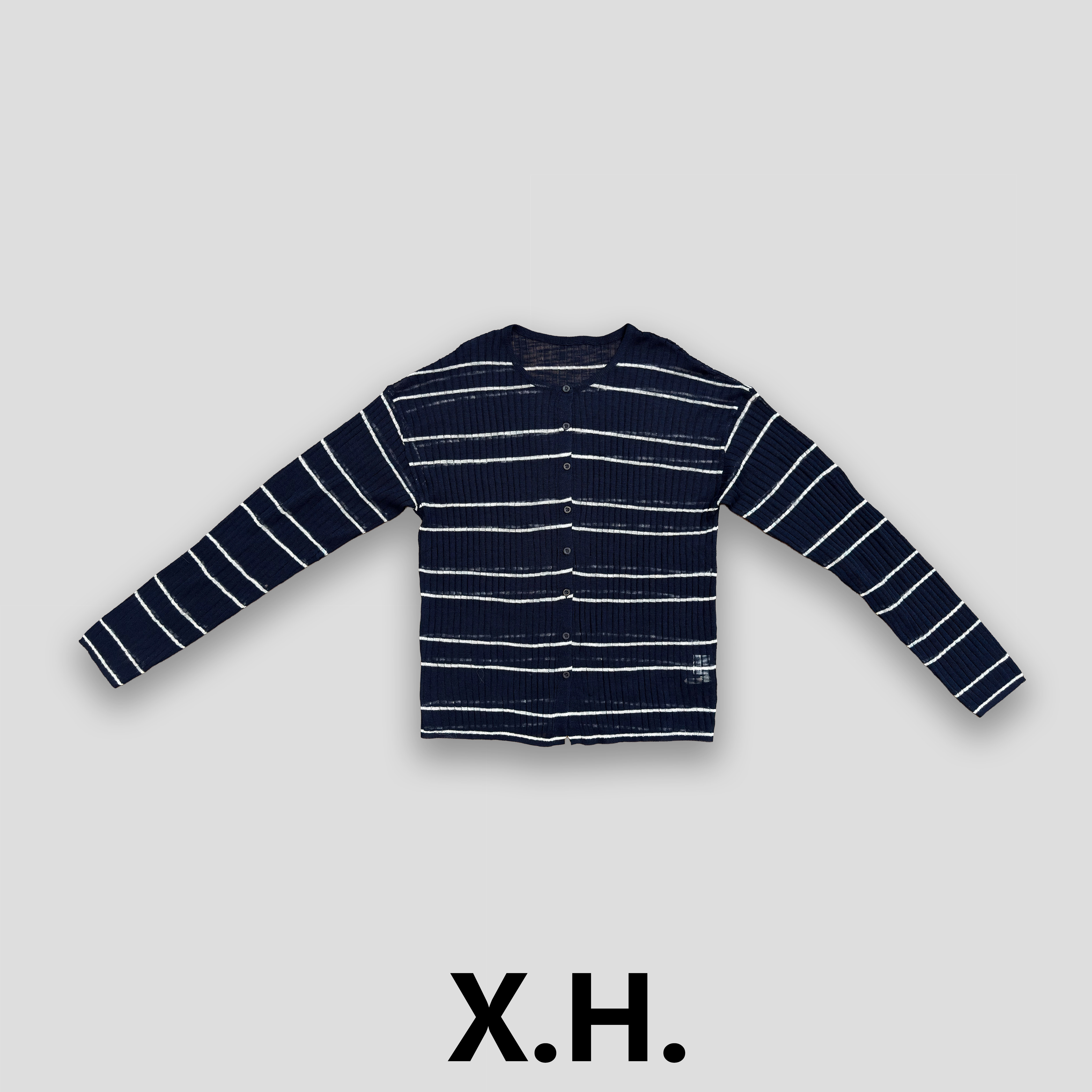 【刘小黑】蓝白海岸线夏季毛织条纹开衫