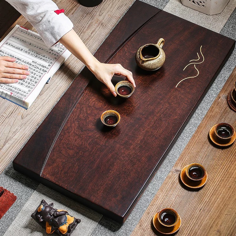 简约黑檀木茶盘整块实木家用客厅功夫茶具排水茶台托盘轻奢大号