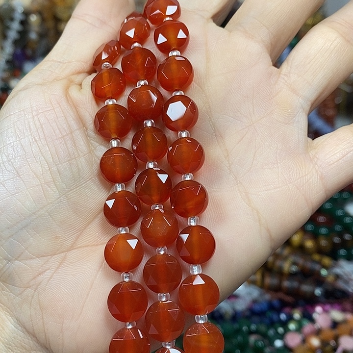 玛瑙/玉髓未镶嵌珠宝半成品A级红玛瑙切面卡10mm