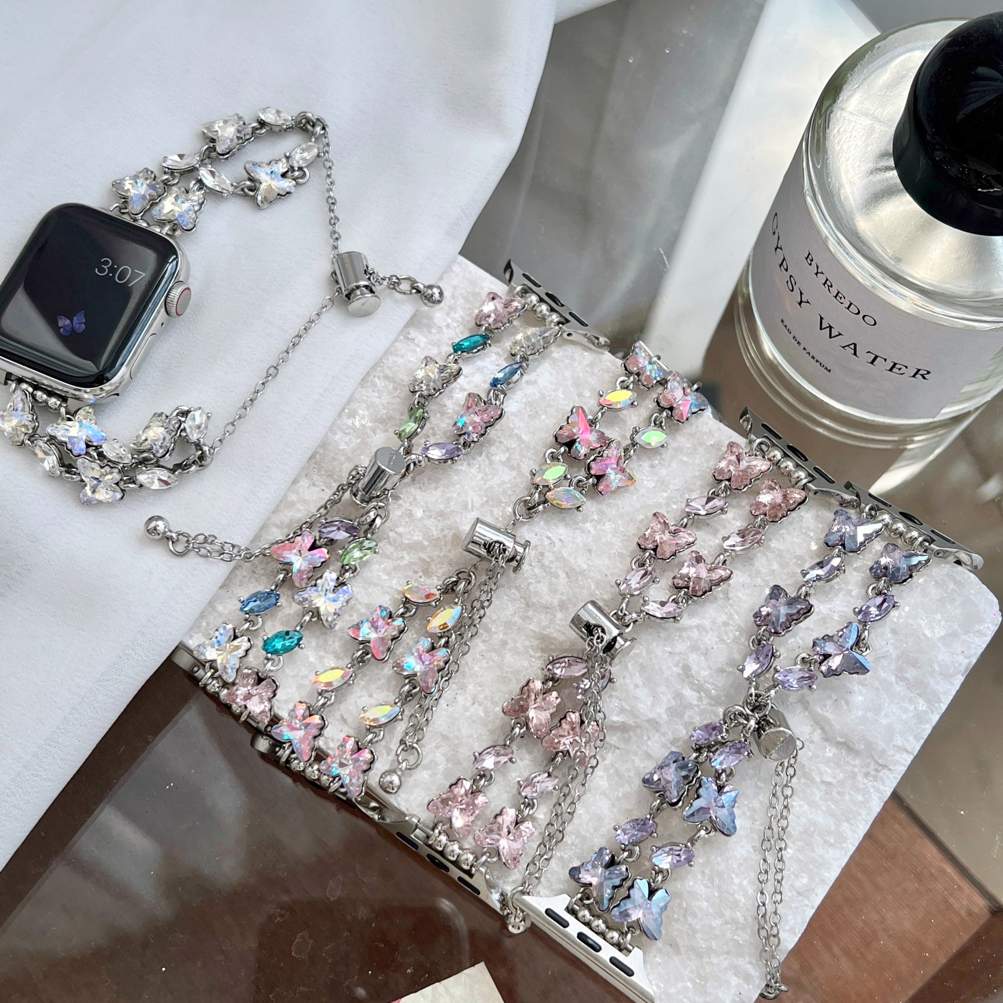 适用苹果S11华为GT6小米10/9/8华子钻蝴蝶iWatch金属fit4/3手表带