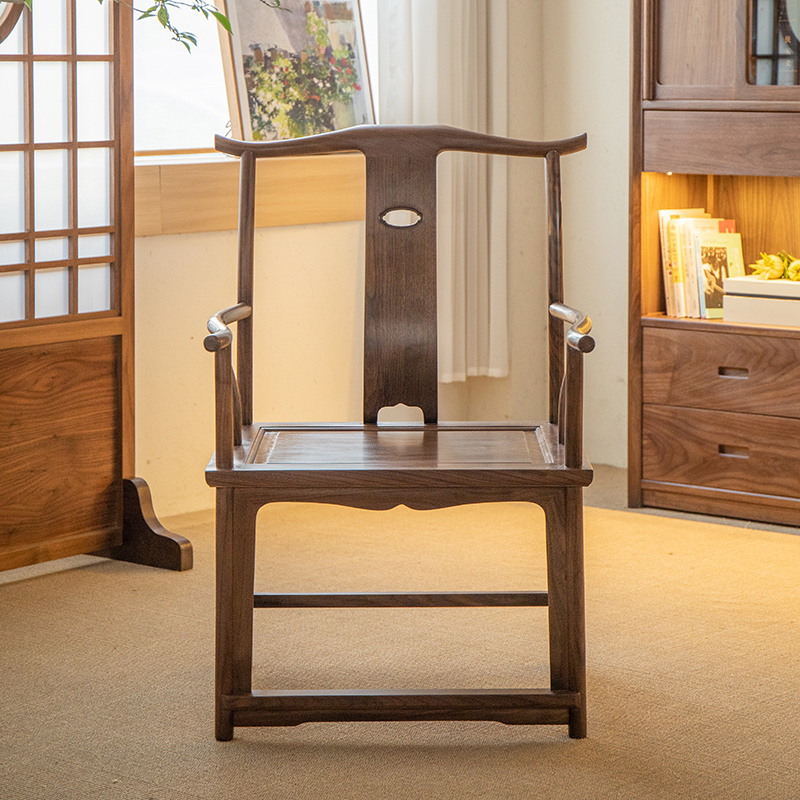 新中式实木官帽椅太师椅圈椅黑胡桃木主人椅茶椅原木扶手禅意家用