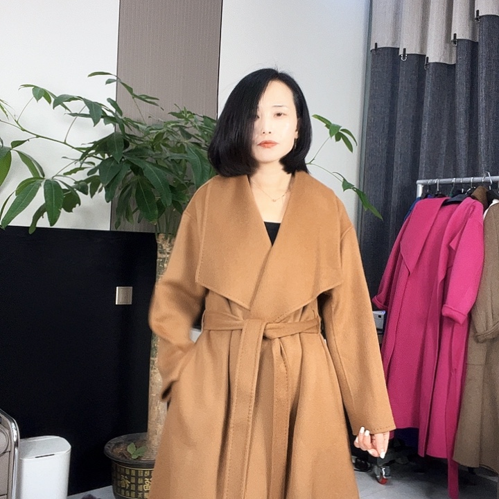 双面呢大衣驼色S码长款