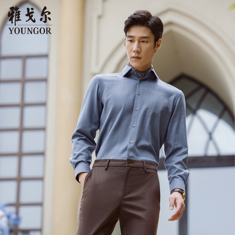 【30%绵羊毛可机洗】雅戈尔秋季新商务休闲保暖绒面长袖衬衫119710