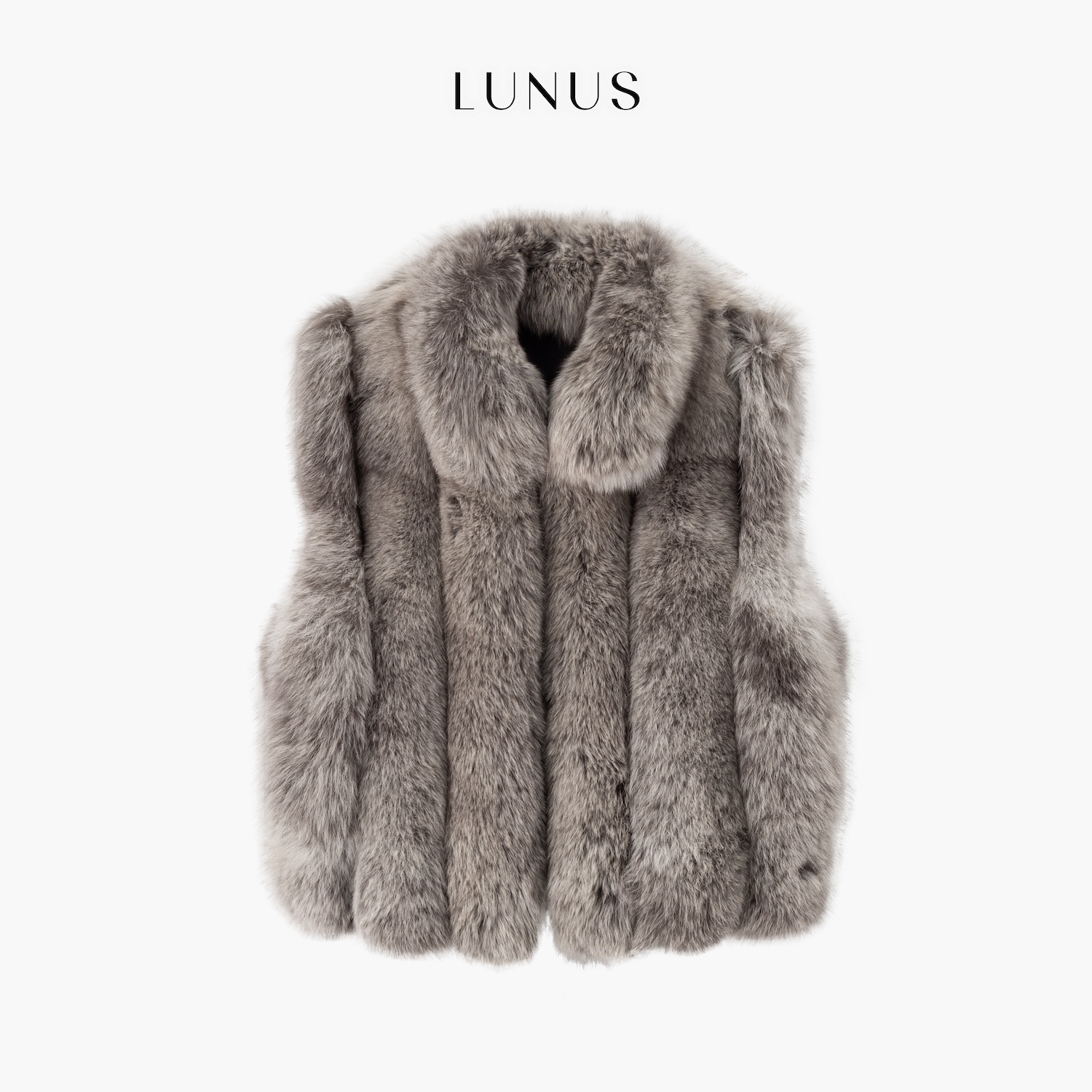 LUNUS「北国之境」芬兰整皮优雅贵气狐狸毛竖排背心马甲秋冬女