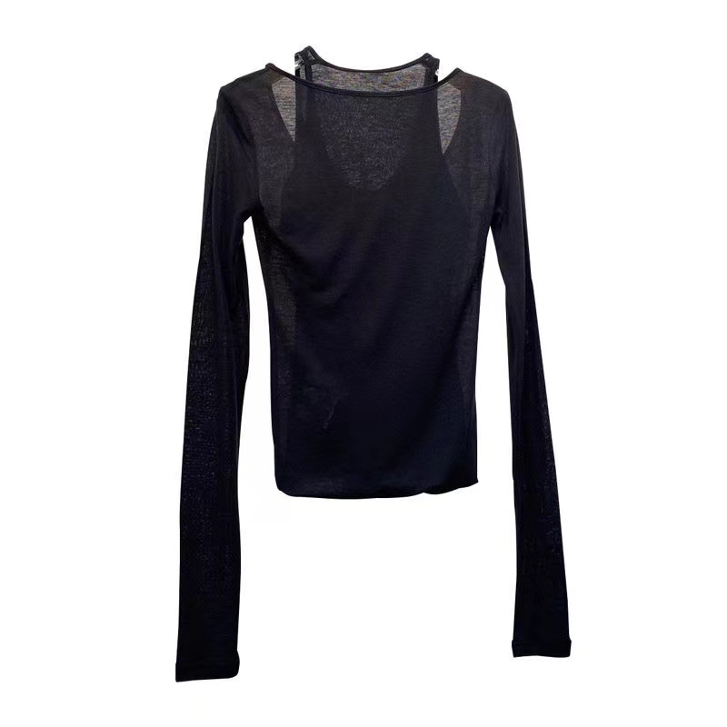 拼接夏季显瘦时尚韩版插肩袖黑色毛针织衫法式洋气字母收腰