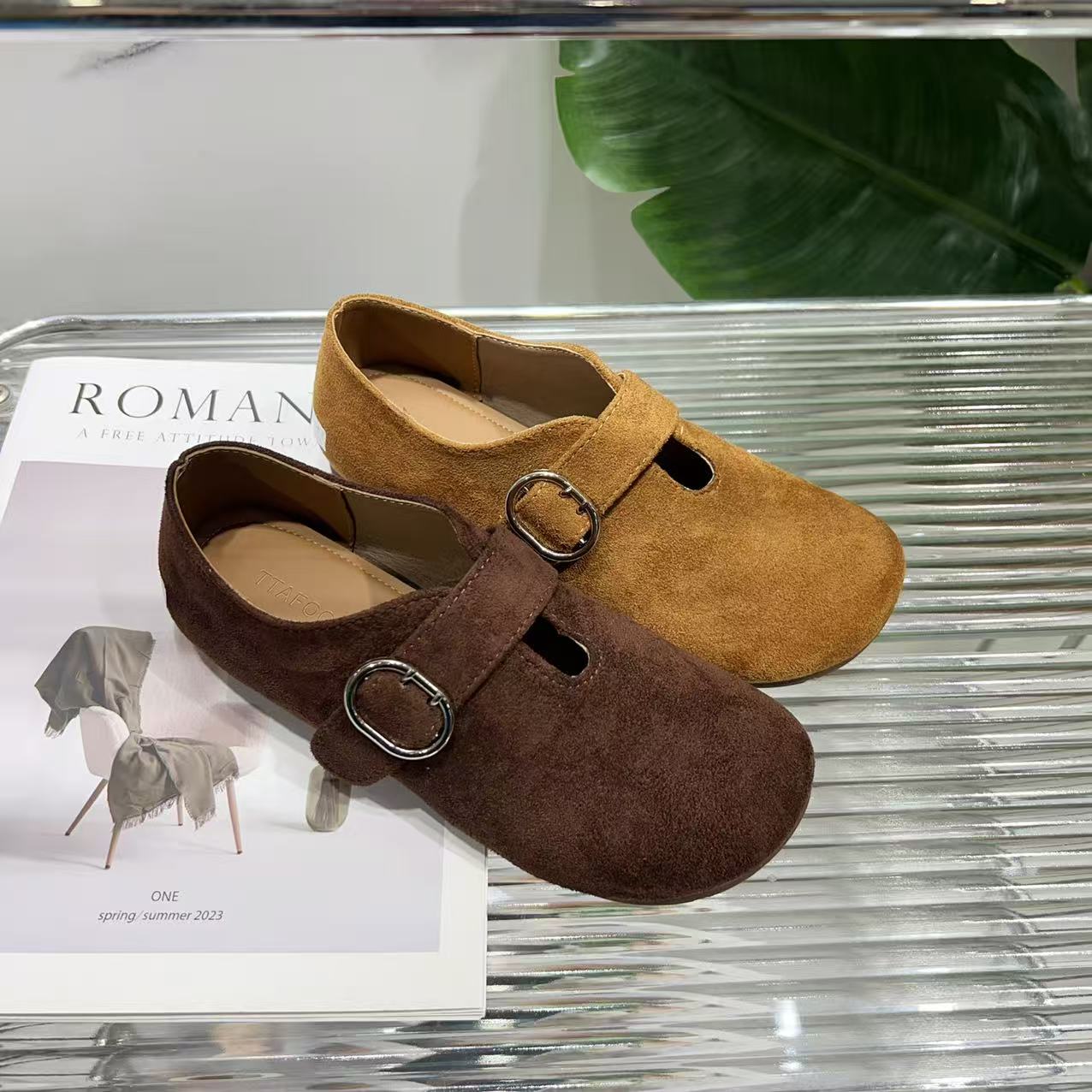 小众设计复古女外穿新款时尚百搭平底勃肯豆豆鞋6689