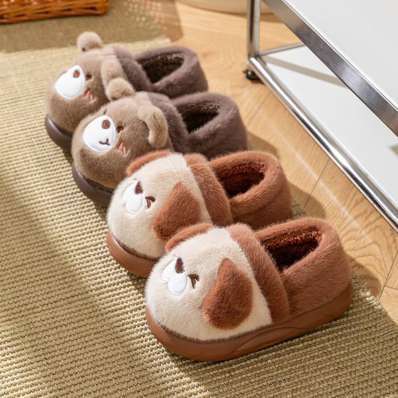 秋冬新款五福萌宠儿童居家防滑卡通棉拖鞋加绒保暖包跟款