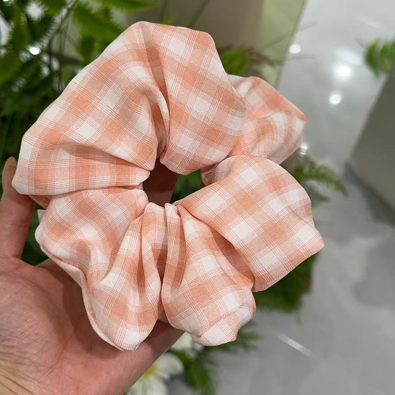 原创设计时尚百搭橙色格子发圈 2763