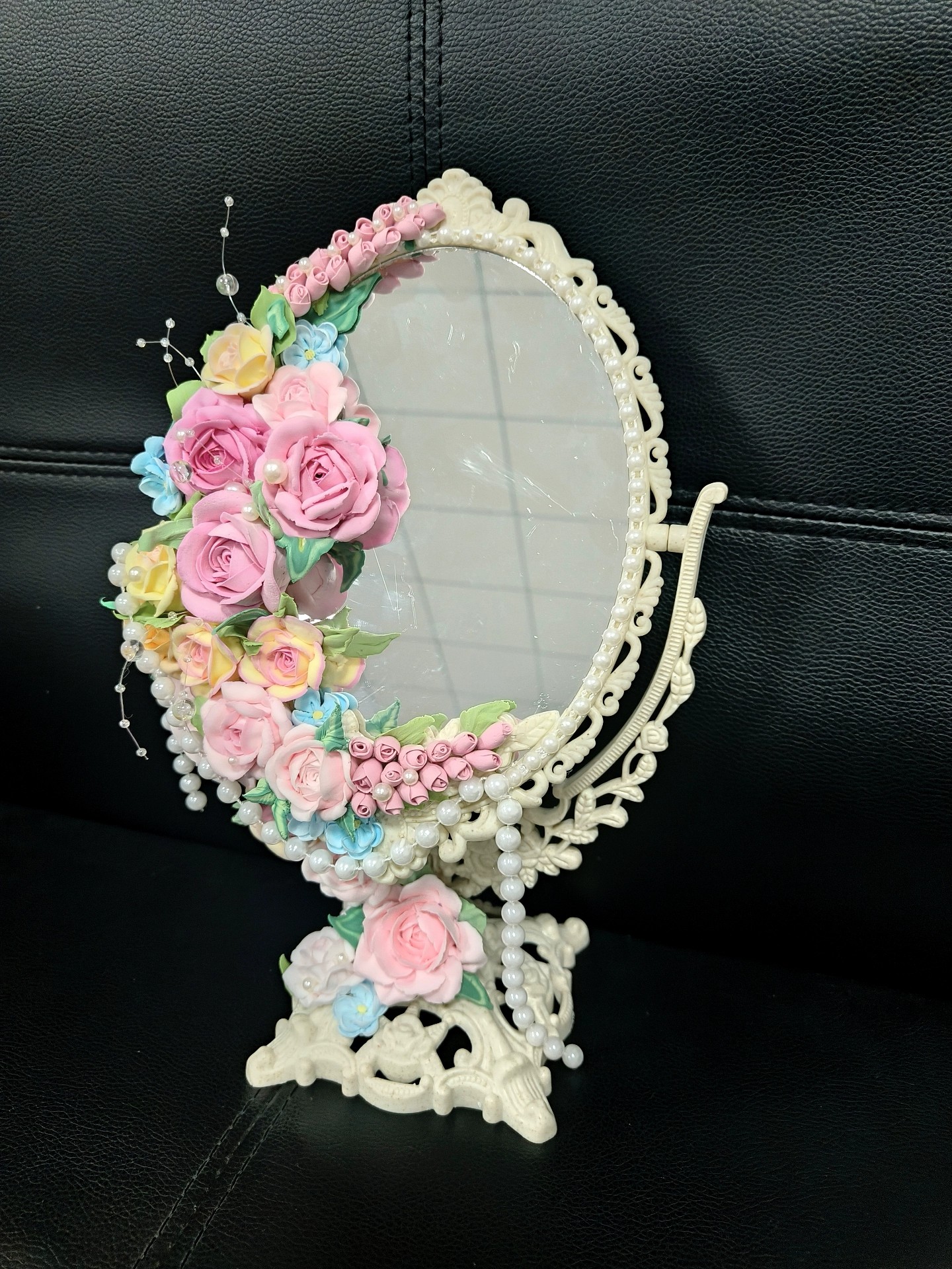 裱花镜子展示用高颜值裱花仿真花装饰备婚摆件镜子纯手工纯手工