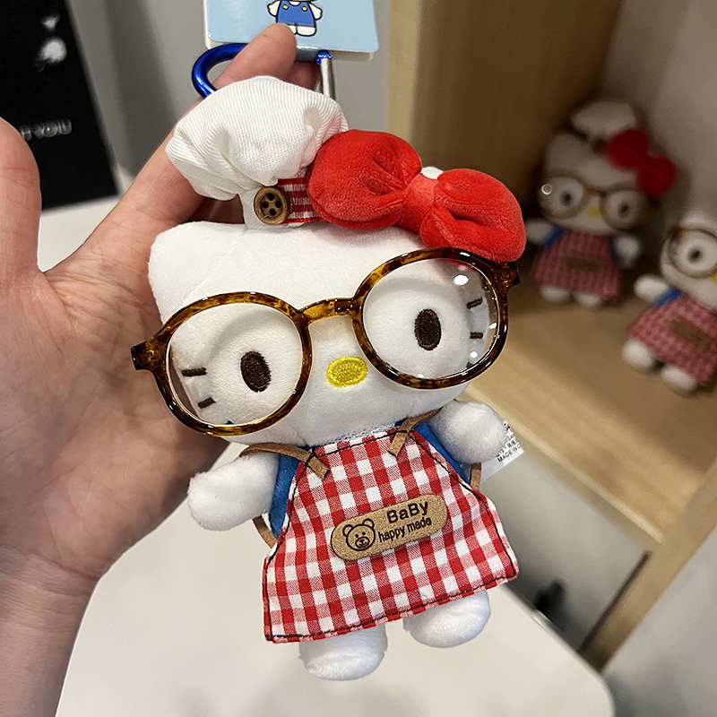 厨师kitty挂件 新款豹纹眼镜可爱包包挂饰