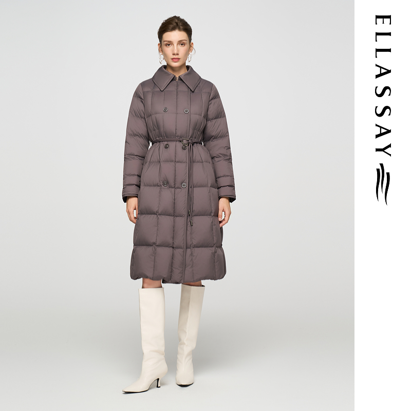 ELLASSAY/歌力思2025冬季新款时收腰尚鹅绒翻领长款EWD364L00900