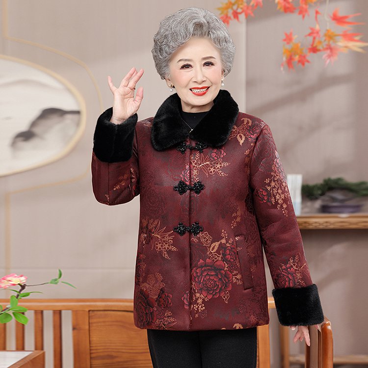 中老年人冬装新款棉衣外套妈妈秋冬加绒加厚棉袄奶奶洋气保暖棉服