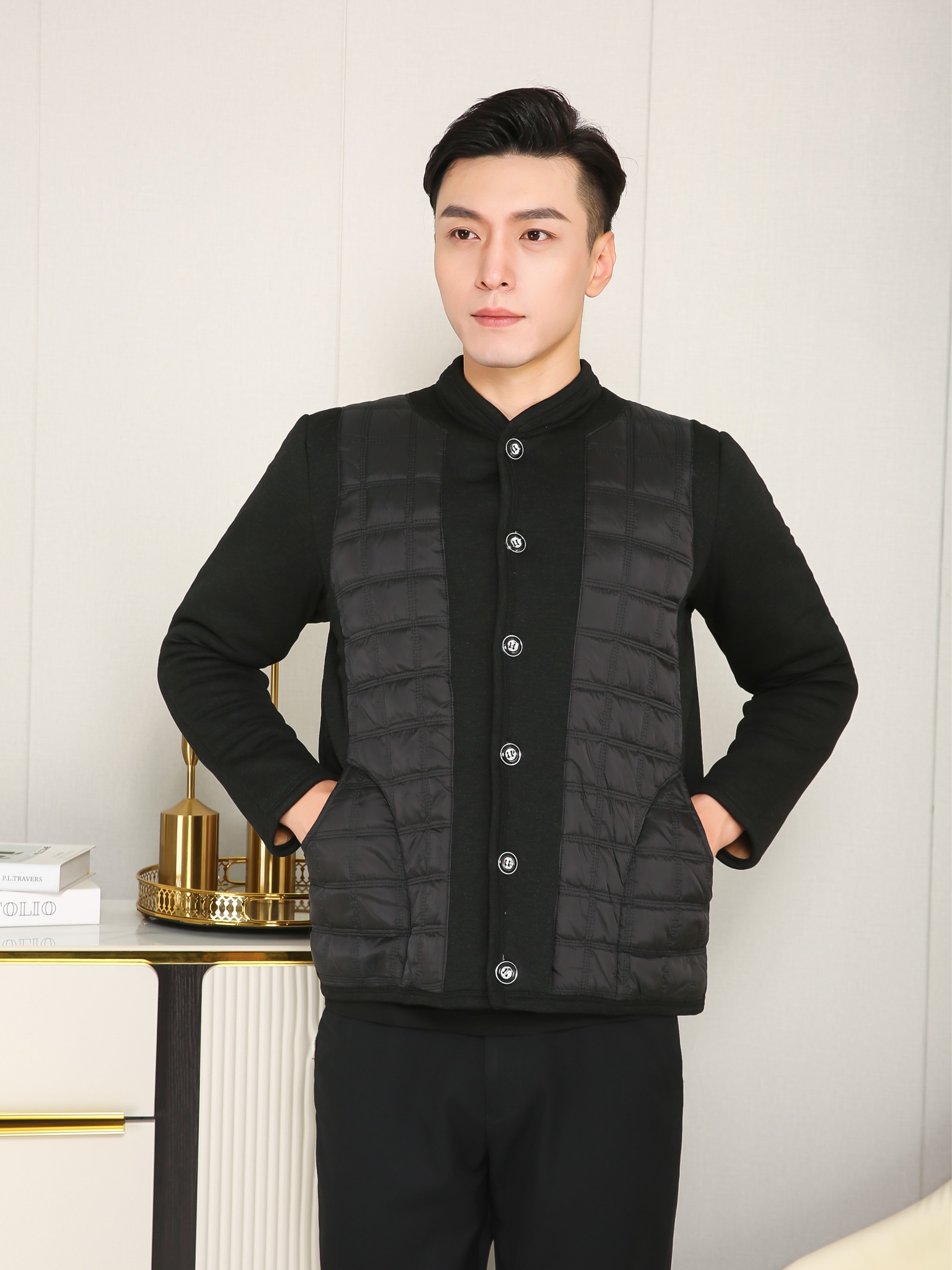 加绒男棉衣外穿贴片三护保暖冬季爸爸男士秋冬中老年加绒中老年