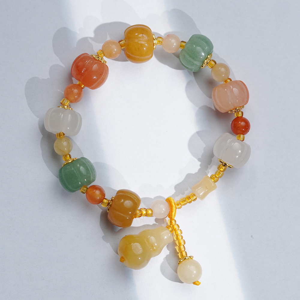 天然 金丝玉（南瓜） 时尚 单圈 手串 手工 百搭 玉手串【款号179*】