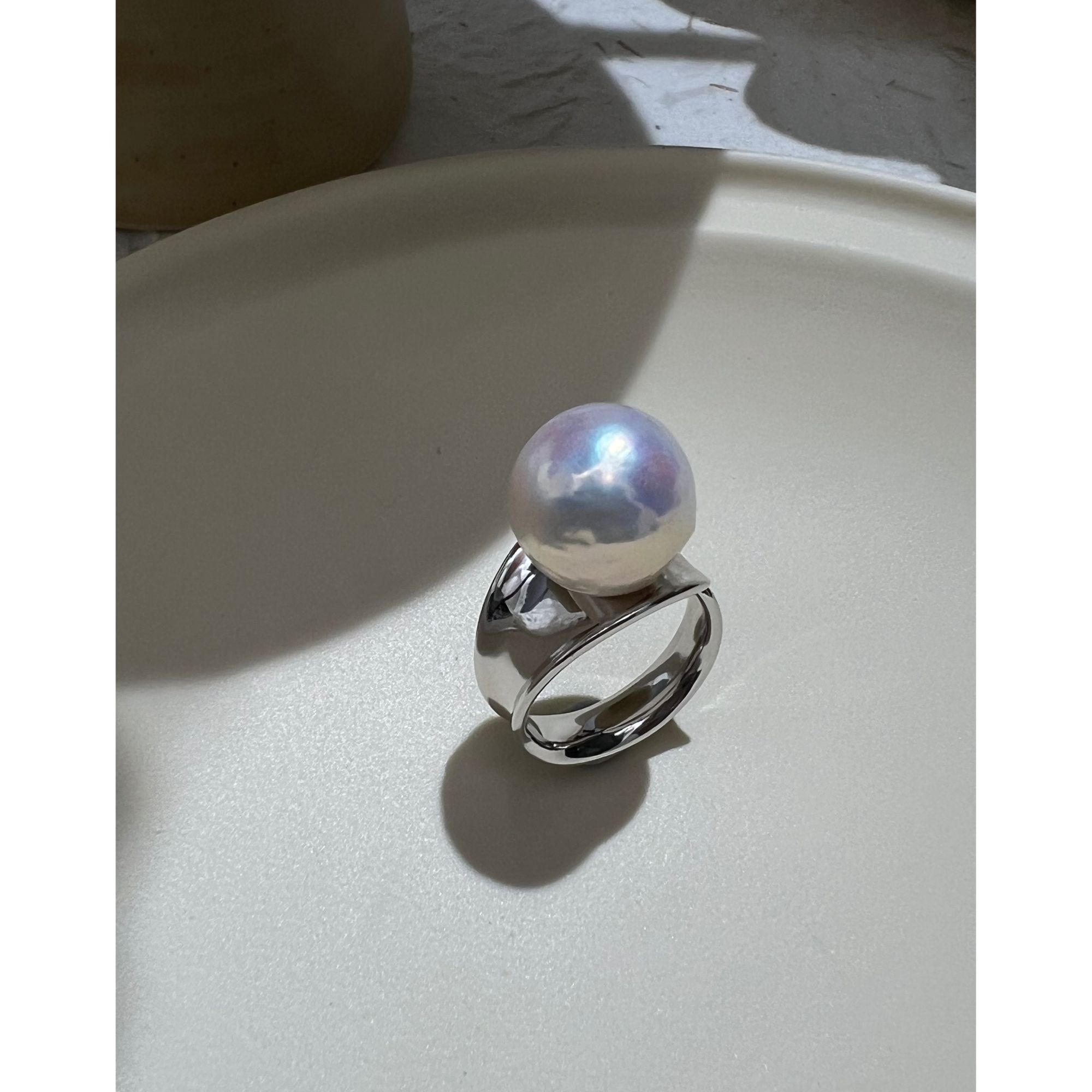 JUNMU高级感轻奢巴洛克珍珠原创戒指女时尚个性指环银戒指（极光~）