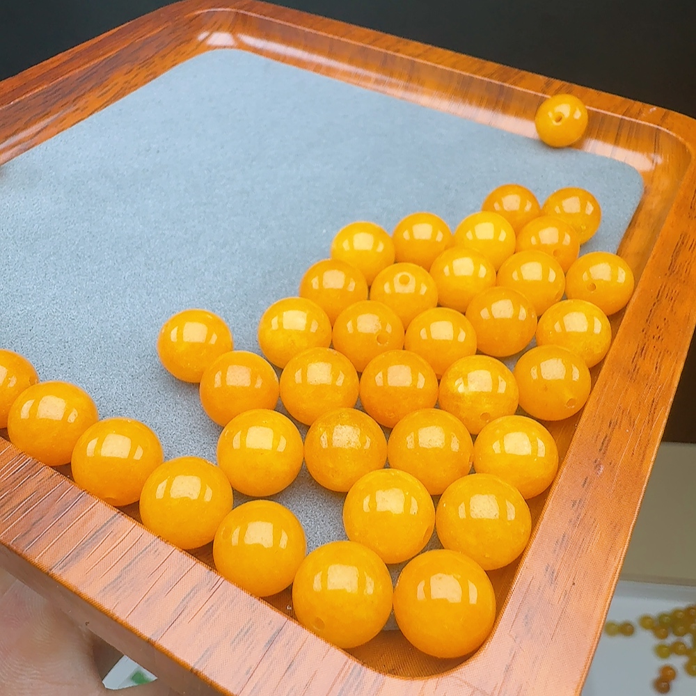 10mm 天然缅甸A货翡翠 冰黄单珠 多样性发货其一