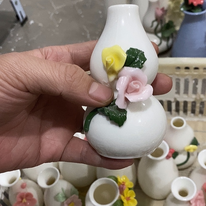 瓷片纯手工陶瓷花摆件瑕