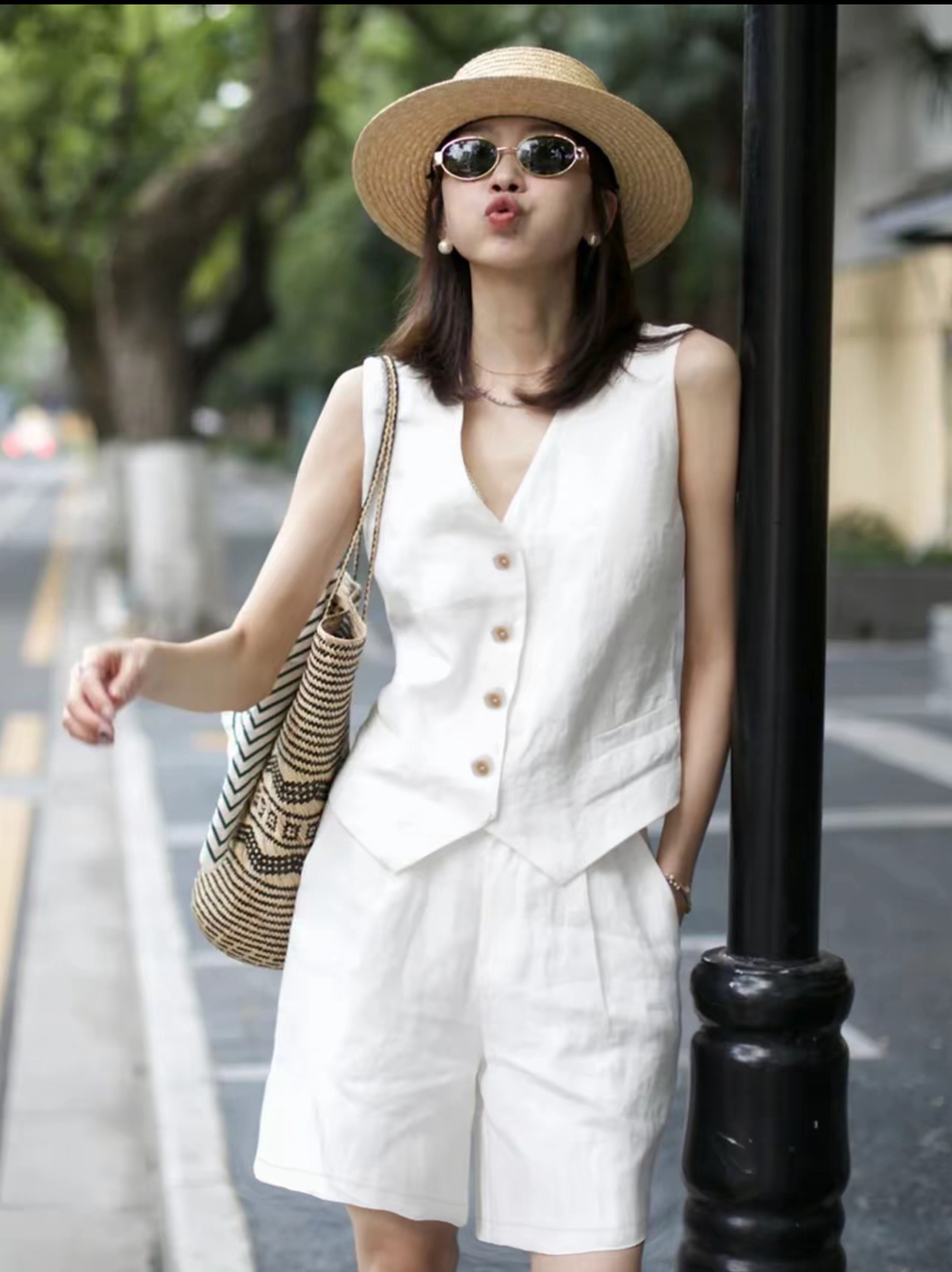 高级夏季老钱风显瘦洋气无袖马甲高腰短裤套装女2025夏季大方得体