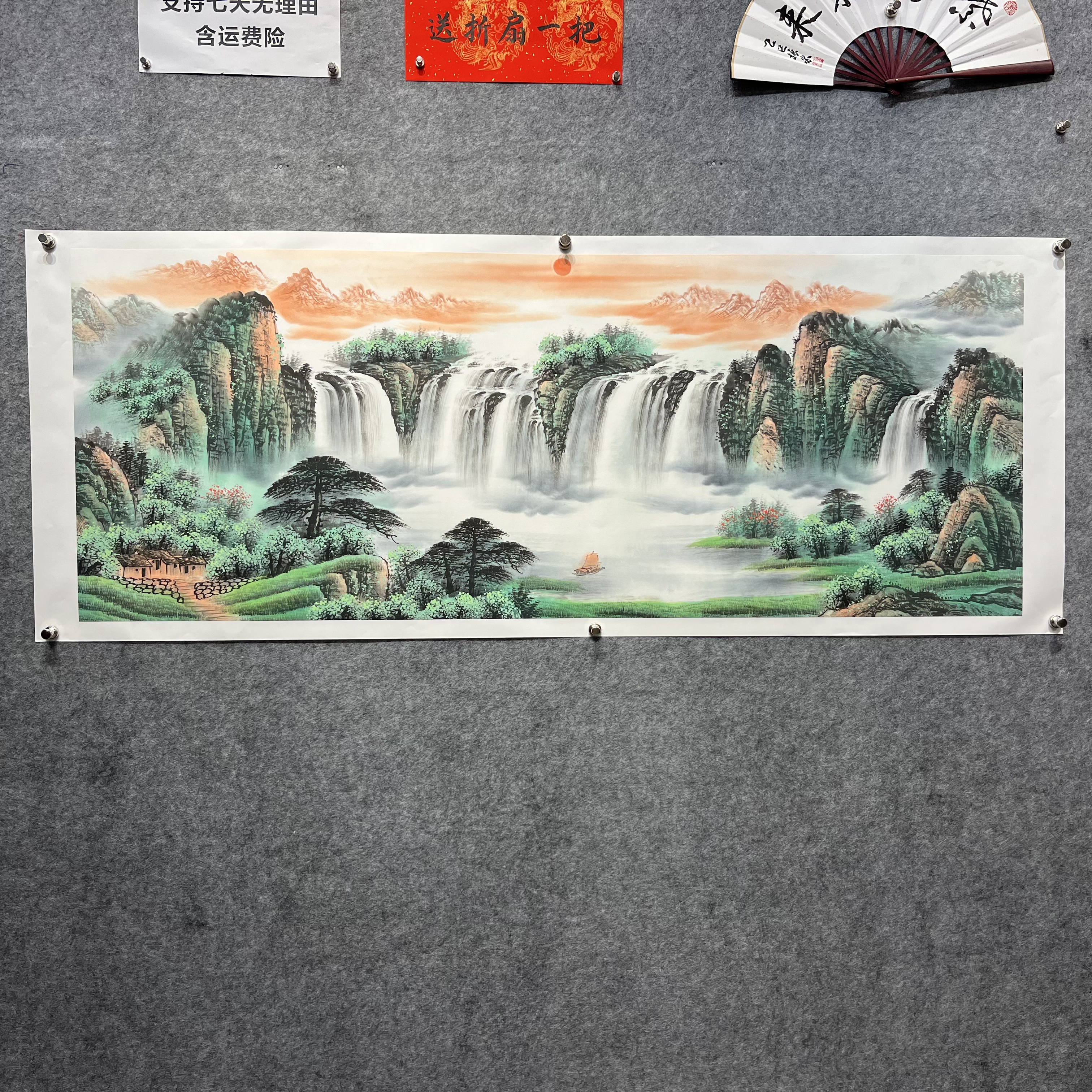 齐振家亲笔手绘山水画【高山流水】190*75cm送锦礼盒锦袋收藏送礼