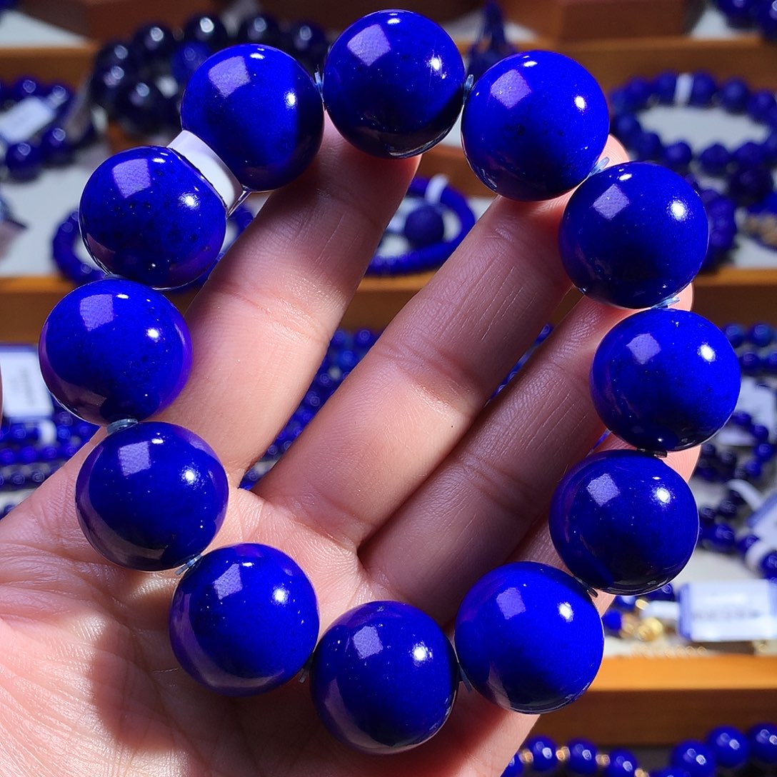 青金石未镶嵌手串18.6m特级帝王青圆珠