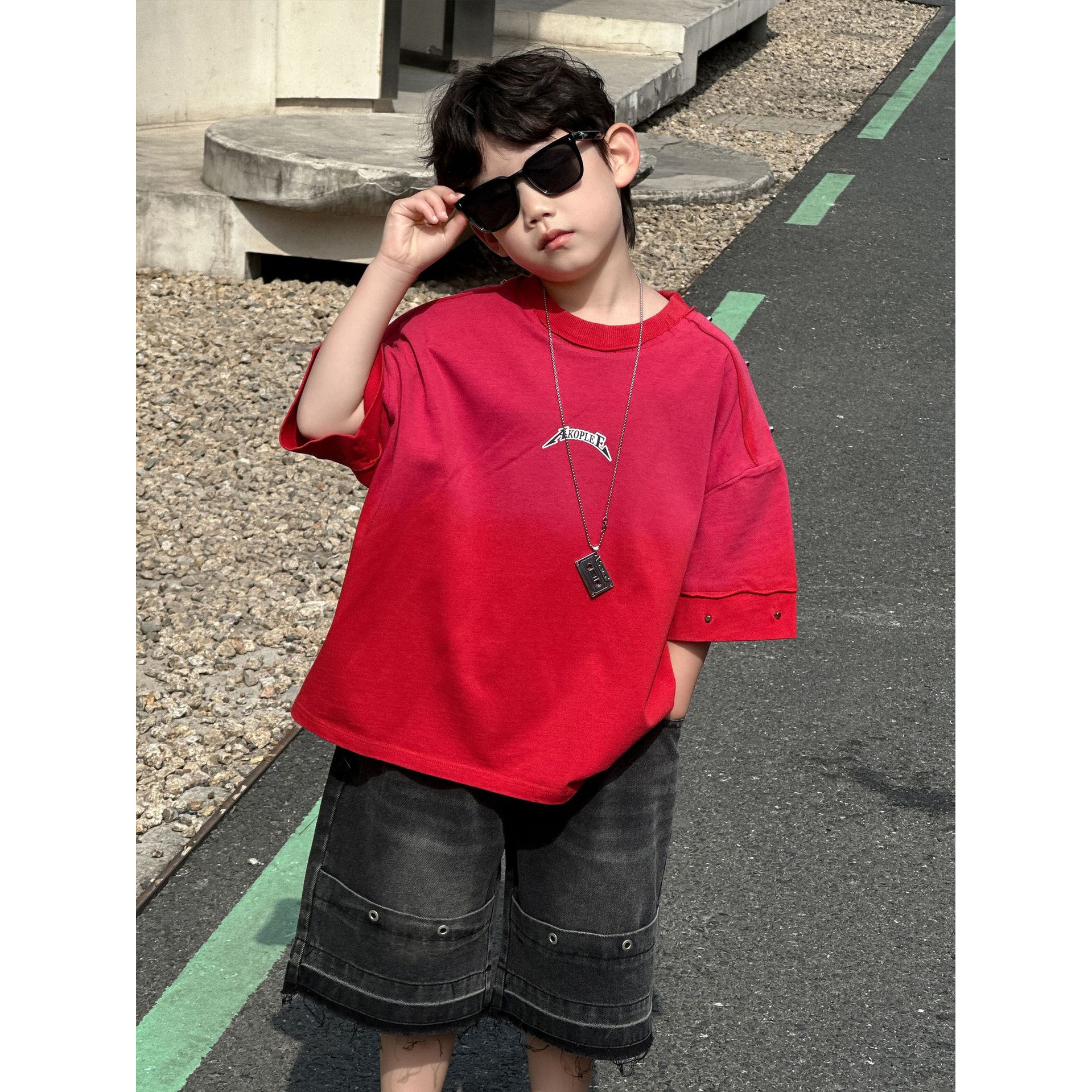 男童夏季T恤2025新款儿童纯棉短袖休闲宽松上衣五分袖中小童童装