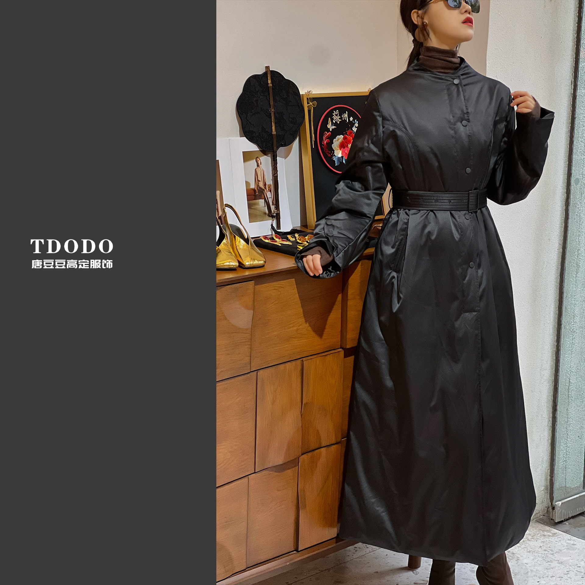 【TDWG高定｝长款圆领匈牙利白鹅绒服真丝系腰带外套羽绒服