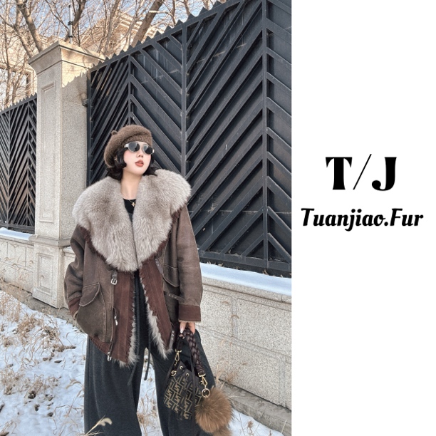 Tuan jiao 2025冬季新品澳洲皮毛一体流光游牧风高街女外套579