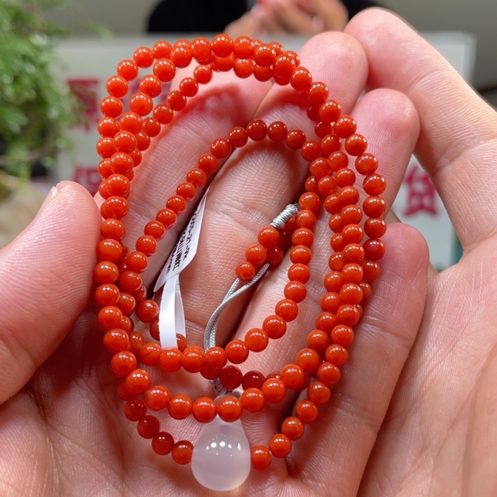 南红玛瑙大水沟柿子红多圈4+m m未镶嵌