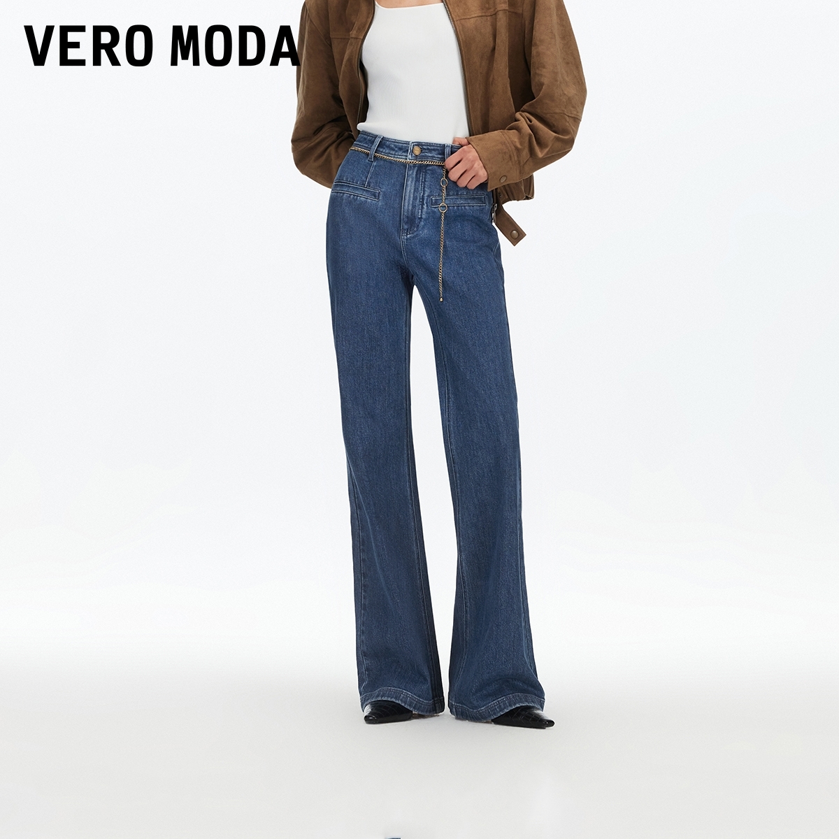 Vero Moda牛仔裤2025新款含棉后身约克线复古喇叭裤325332026