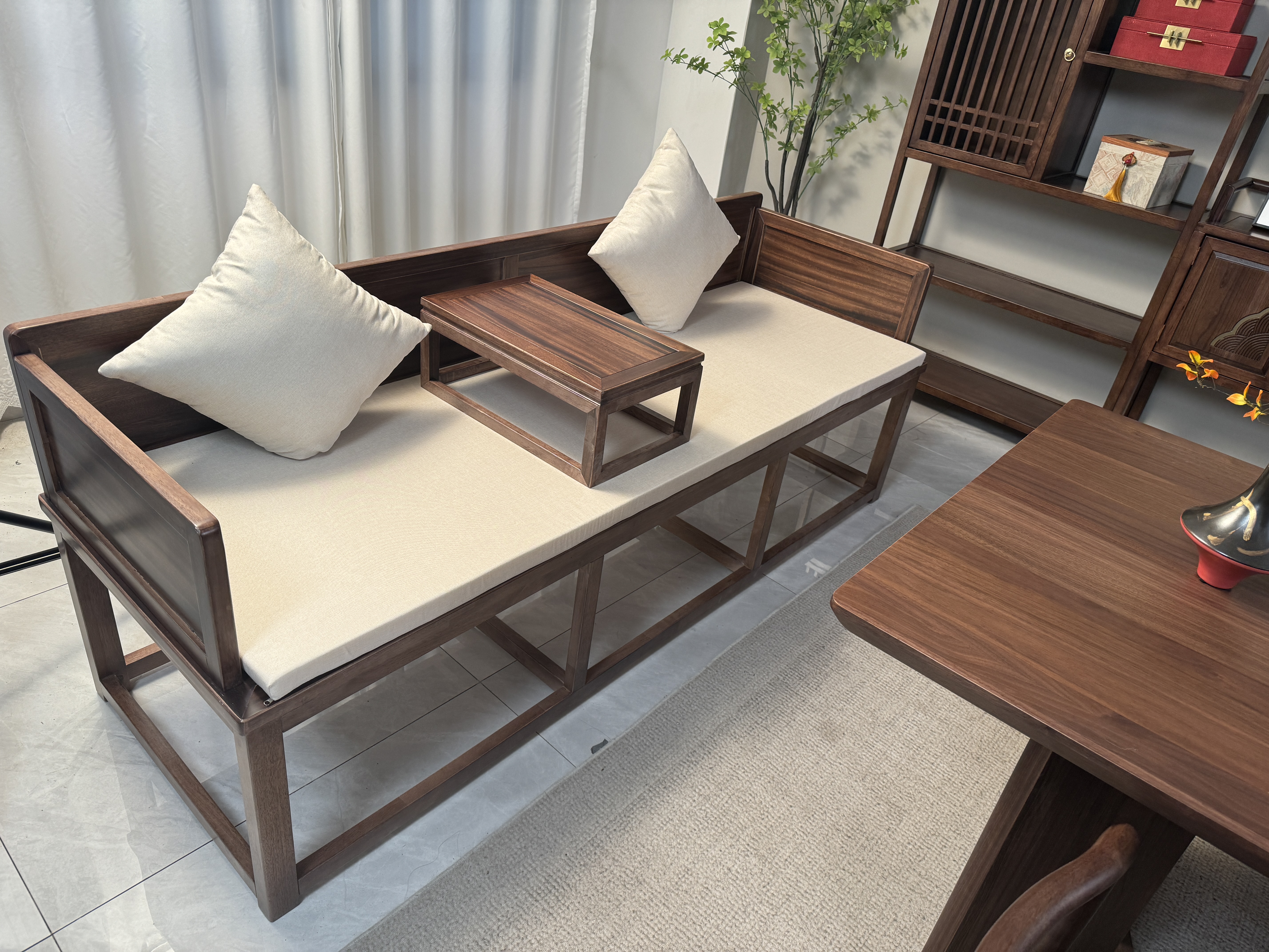 新中式全实木如意罗汉床禅意客厅书房泡办公室茶桌椅阳台床