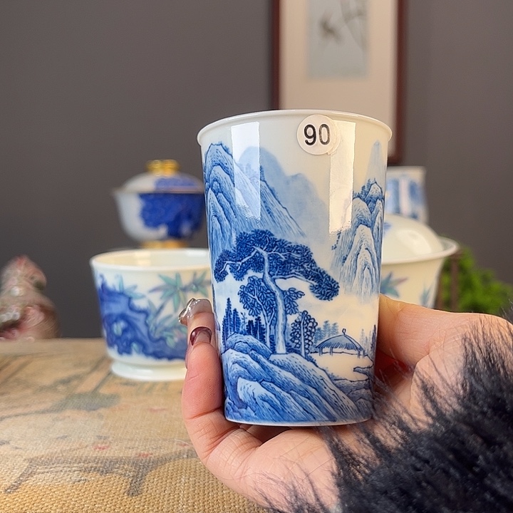 摆件景德柴烧茶杯多人