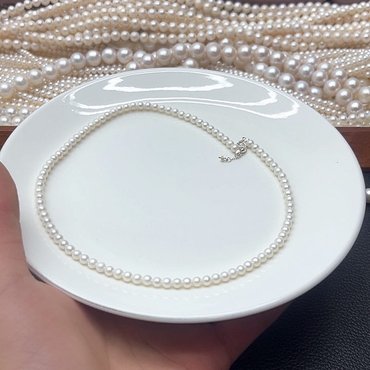 天然珍珠项链银S925镶嵌淡水珍珠22