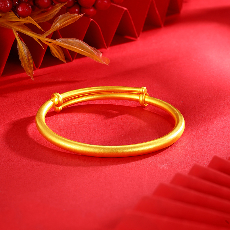 足银手镯 古法亮面推拉素圈手镯简约可调节镯子日常时尚精送礼盒