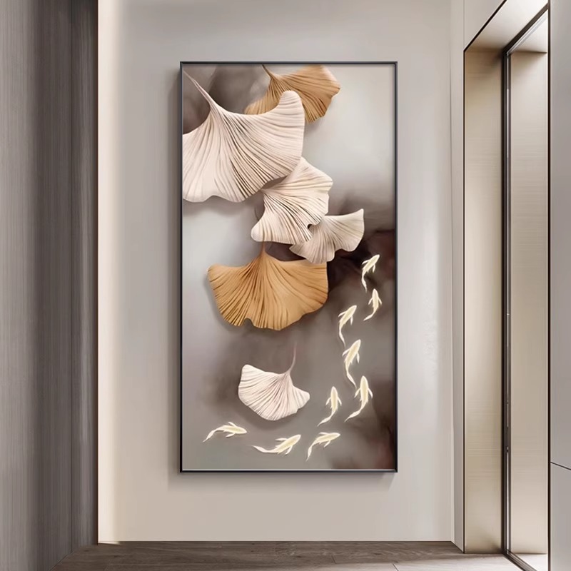 现代九鱼图玄关装饰画大气高级感轻奢走廊过道挂画客厅入户门壁画