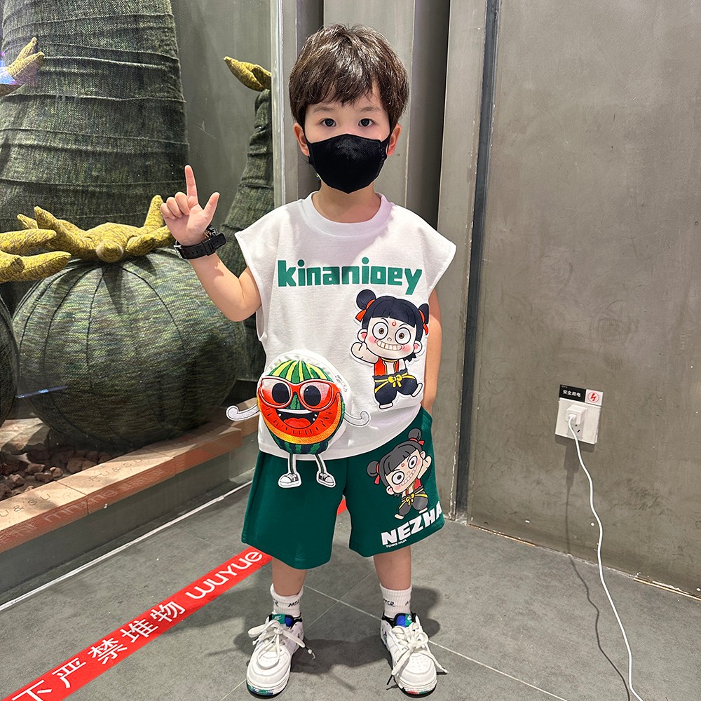 哪吒男童无袖夏装套装2026新款酷帅男孩薄款背心时髦宝宝夏季衣服