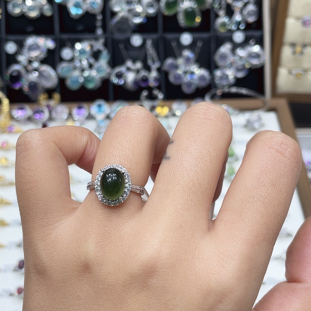 派***星岫玉银S925镶嵌戒指