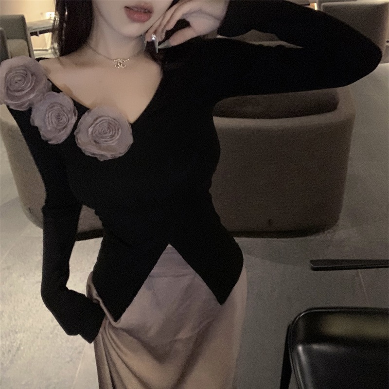 法式极简风优雅风韩版时尚套装包臀修身打底辣妹黑色长袖性感